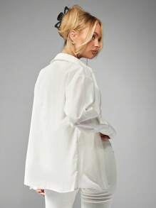 MISSGUIDED Blusa de manga larga con botones y estilo de corsé, camisa blanca oversize, ropa de oficina y de negocios casual, elegante y profesional para otoño e invierno