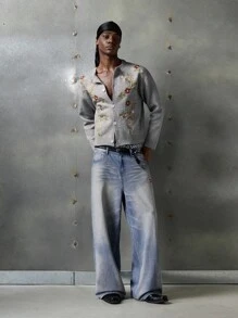 NEON BLANC Men's Casual Loose Woven Long Denim Jeans