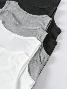 SHEIN Playful Pals 6pcs/Set Young Boy Sleeveless Top, Summer Young Boy Multi-Pack Top, Pure White Crew Neck Top, Soft And Comfortable Knit Fabric, Suitable For Daily Wear, Sports, Vacation, Can Be Paired With Sports Shorts, Denim Shorts, Suitable For Casual Daily Wear, 6pcs Top Set, Suitable For School, Vacation, Holidays - Multicolor - View 4