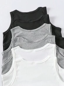 SHEIN Playful Pals 6pcs/Set Young Boy Sleeveless Top, Summer Young Boy Multi-Pack Top, Pure White Crew Neck Top, Soft And Comfortable Knit Fabric, Suitable For Daily Wear, Sports, Vacation, Can Be Paired With Sports Shorts, Denim Shorts, Suitable For Casual Daily Wear, 6pcs Top Set, Suitable For School, Vacation, Holidays - Multicolor - View 5