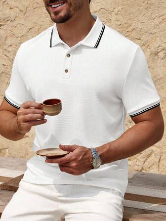 Manfinity Homme Polo à manches courtes décontracté à couleurs contrastées pour hommes