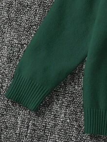 SHEIN 1 pieza Suéter holgado de cuello alto versátil de unicolor cómodo para niños pequeños, se puede usar como capa base o prenda exterior - Verde Oscuro - Ver 3