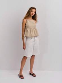 Nöista 宽松米色方领上衣，配有侧系带 - 非常适合秋季女装、女士街头服饰或女士休闲乡村装和返校风格。 - 卡其色 - 查看 6