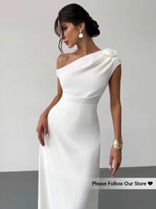 Firerie Vestido longo feminino, novo, simples, elegante, para férias na praia, com decoração floral, alças finas, branco, moderno e versátil para passeios de verão - Branco - Ver 2