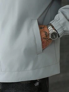 Manfinity Homme Men's Solid Color Long Sleeve Single-Breasted Lapel Casual Jacket Grey Jacket Men Summer Jacket Cropped Men Jacket Men Grey Jacket Lightweight Men Jacket , Fall