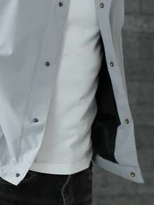 Manfinity Homme Men's Solid Color Long Sleeve Single-Breasted Lapel Casual Jacket Grey Jacket Men Summer Jacket Cropped Men Jacket Men Grey Jacket Lightweight Men Jacket , Fall