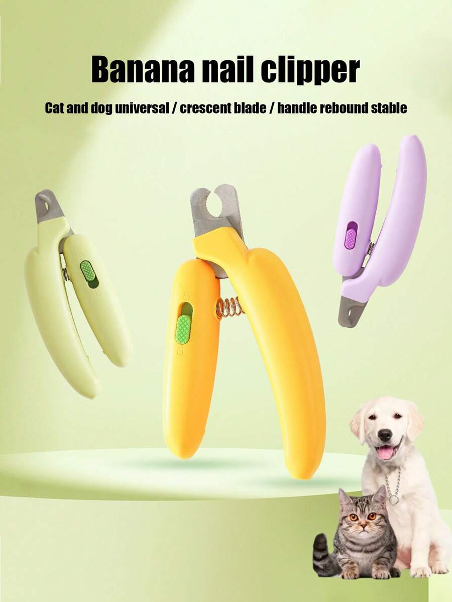 PETSIN 1件重力推剪猫狗小型宠物指甲钳可调节圆孔夹狗狗磨甲器猫猫指甲钳宠物指甲钳新手专用小型盲夹宠物用品 - 香蕉指甲剪 - 查看 1