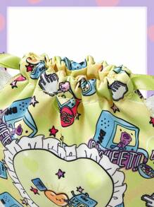 Adventure Time X ROMWE 卡通图案网状蕾丝边大容量抽绳袋化妆包收纳袋