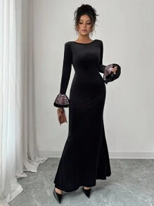 Elenzga Vestido elegante y romántico para mujer con cuello redondo, puños con volantes y estampado de leopardo en patchwork