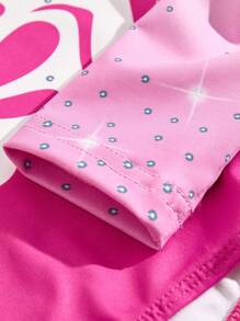 SHEIN Young Girl Floral Print Artistic Gymnastics Leotard, Professional Competition Technique Outfit, Suitable For All Seasons, Children Dance Performance And Training - Hot Pink - View 7