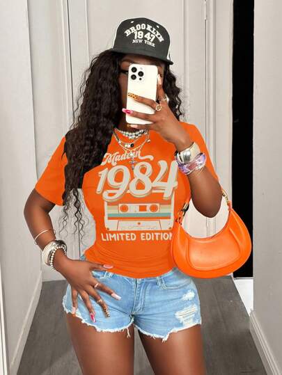 BamGleam Recorder And 1984 Digital Print Comfortable Minimalist Short Sleeve Women T-Shirt Graphic Print