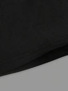 女士休闲纯色修身腰部T恤 - 黑色 - 查看 6