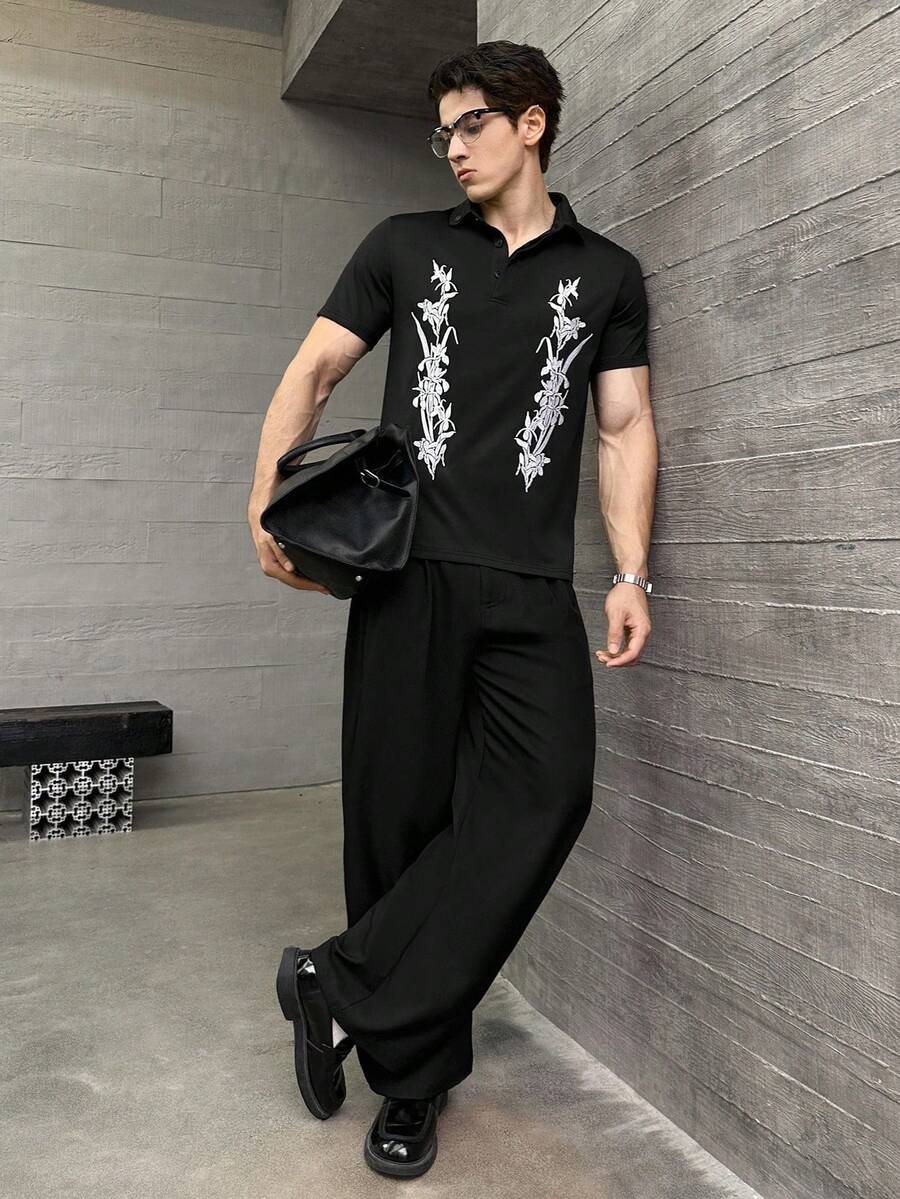 SWAVVY Men's Fashion Loose Woven Mid-Waist Trousers, Fall - Black and White - View 1