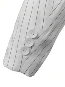 Manfinity Bizformal 男士商务休闲条纹长袖西装外套和短裤套装男士两件套西装套装男士两件套细条纹西装男士男士服装两件套男士细条纹短裤套装 - 白色 - 查看 4