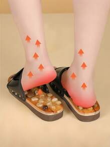 SHEIN 男士足部穴位按摩拖鞋，中医针灸按摩旋转足部按摩鞋，男女适用（每双拖鞋上的鹅卵石略有不同） - 黑色 - 查看 2