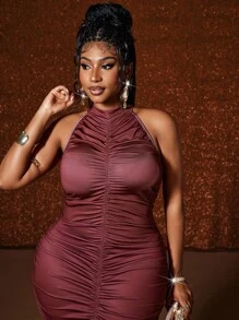 Maweii Plus Size Women Ombre Off Shoulder Ruched Bodycon Dress - Multicolor - View 3