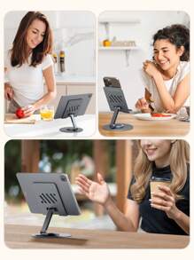 Teckwe Tablet Stand 360° Rotating Adjustable Tablet Holder Metal Foldable IPad Stand Holder For Desk Table Compatible With IPad Pro 9.7,10.5,10.9, 11, Mini 4 3 2,Tab,Kindle, E-Reader(Dark Grey) Compatible With IPhone, Android Phone, Gift For Birthday, Family, Friends Phone Holder, Phone Stand, Phone Accessories - Dark Gray - View 4