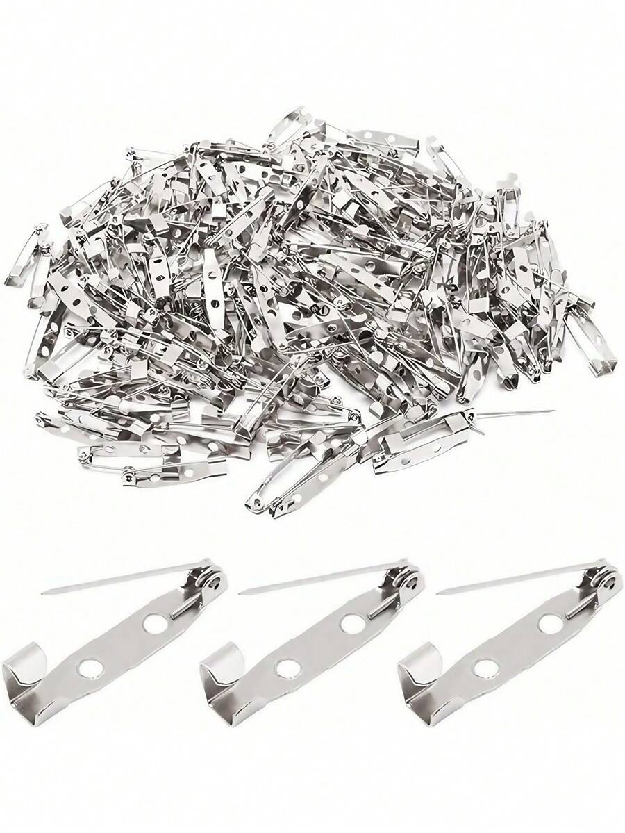 30/100 Pcs Silver Brooch Pin Backs - Heavy Duty Locking Clasps For DIY Jewelry Making, Craft Badges, Wedding Name Tags & Sewing Projects - Secure Safety Pin Backs With Brass Clasp, Multi-Purpose Fasteners For Corsages, Boutonnieres & Fabric Accessories - Multicolor - View 1