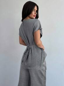 Firerie 女士优雅通勤裹胸系腰上衣和阔腿裤套装