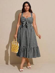 Viva Relle Váy kẻ sọc ngang eo nhún bèo mùa hè cỡ lớn - Nhiều màu - Xem 7