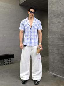 ESTAVOR Chemise imprimée à manches courtes de mode décontractée pour hommes