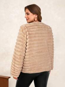 SHEIN Clasi Plus Size Elegant Solid Color Faux Fur Coat, Autumn/Winter Fall - Khaki - View 2