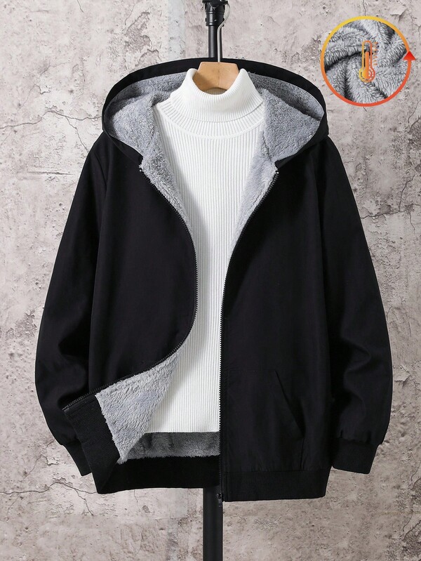 SHEIN Abrigo de invierno con capucha acolchado y forro térmico, cómodo y versátil para adolescentes