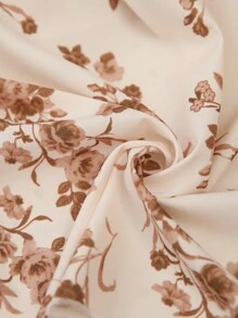 Brillora 女式花卉印花褶皱长袖抽绳腰中长连衣裙、度假、女式花裙、波西米亚风花裙、女式优雅花裙、女式夏装、女式度假花裙、秋季花裙、长袖花裙、女式花裙、女士教师装、女士秋季装、女式长袖花裙 - 米色 - 查看 8