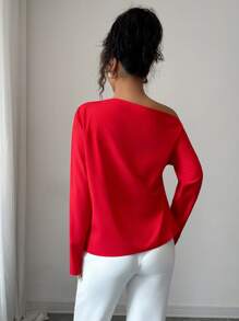 Elenzga Women's Autumn New Oblique Shoulder Ruffle Long Sleeve Blouse Fall Cloth For Women