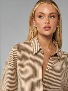 MISSGUIDED Striped Button Down Shirt Tie Back Detail Balloon Sleeve Collared Blouse Wide Cuff Office Business Casual Spring Fall Winter Fashion - Multicolor - View 3