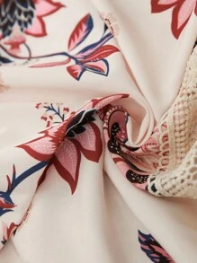 Brillora Váy ren tay đèn lồng họa tiết hoa tương phản dành cho kỳ nghỉ của phụ nữ - Màu be - Xem 9