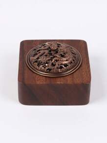 SHEIN 1pc A Solid Color Walnut Incense Burner - Dragon And Phoenix Cover Walnut Zen Tea Ceremony Incense Burner Home Decoration Chinese Style Indoor Agarwood Spice Aromatherapy Hollow With Cover Incense Holder Bottom Halloween, Spooky, Autumn, Festival, Holiday Christmas, Winter, Holiday, Festival
