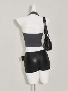 SHEIN ICON Women's Slim Fit Casual Halter Neck Solid Color Adjustable Buckle Tank Top