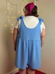 Enliva Abidrinkell Plus Size Casual Blue Sleeveless Tied Jumpsuit, Summer, For Apple Rounded Body Shape