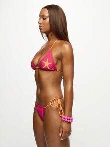 SUMWON WOMEN 海星贴花三角比基尼套装夏季沙滩泳池系带露背泳衣度假海洋夏威夷泳衣 - 紅色 - 查看 3