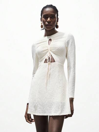 Lumivelle 女士镂空前系带连衣裙，优雅风格，适合初秋、秋季穿着，休闲百搭，春季大学校园秋装。