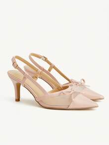CUCCOO CHICEST Brown Cherry Pointed Toe Stiletto Heel Backless Women Pumps - Pink - View 2