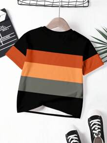 SHEIN Young Boy Casual Simple Round Neck Short Sleeve Loose T-Shirt, Suitable For Summer - White - View 3