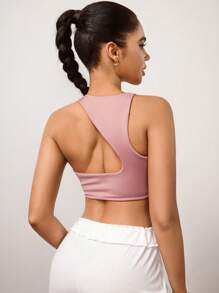 Hanevo Top corto sin espalda de yoga de unicolor simple - Rosa Pálido - Ver 2