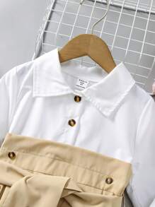 休闲学院风日常时尚简约长袖少女连衣裙 - 彩色 - 查看 3