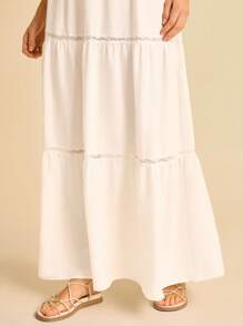CAJUNI Falda acampanada de encaje y parches para mujer, estilo vintage casual para ir al trabajo - Blanco - Ver 3
