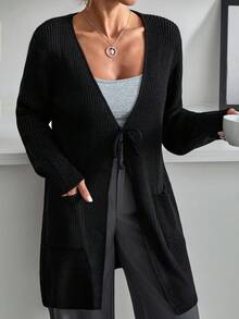 EURMUSE Áo len cardigan nữ có chi tiết nơ - màu đen - Xem 4