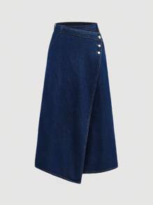 SHEIN MOD Plus Size Casual Sweet Loose A-Line Blue Denim Mini Skirt