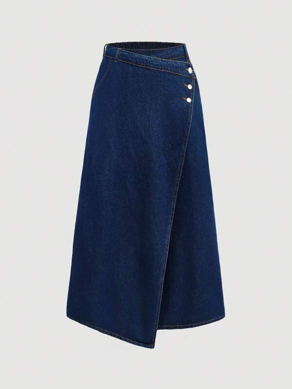 SHEIN MOD Plus Size Casual Sweet Loose A-Line Blue Denim Mini Skirt