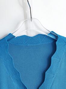 SHEIN Clasi Plus Size Women's Solid Color Single-Breasted Ruffle Short Sleeve Casual Cardigan - Blue - View 3