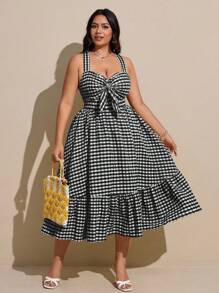 Viva Relle Váy kẻ sọc ngang eo nhún bèo mùa hè cỡ lớn - Nhiều màu - Xem 6