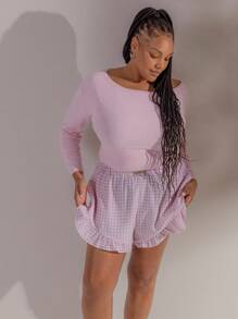 Aralina Curve Winter / 露肩针织毛衣 Y2K 街头服饰 斯德哥尔摩风格 - 粉色 - 查看 5