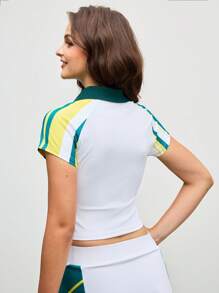 Cheerettes Women's Numeric Striped Short Sleeve Casual Fitness Sports Polo Shirt