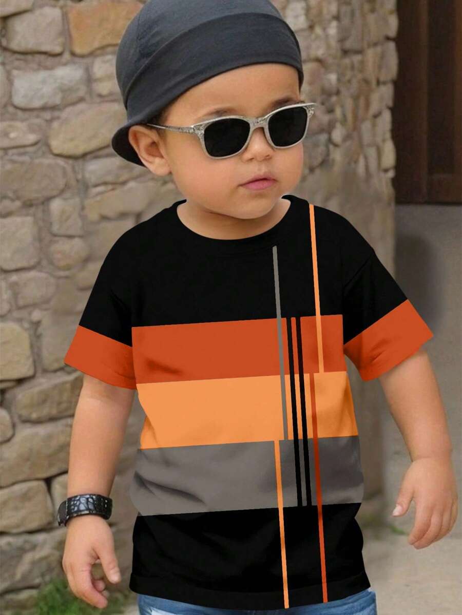 SHEIN Young Boy Casual Simple Round Neck Short Sleeve Loose T-Shirt, Suitable For Summer - White - View 1