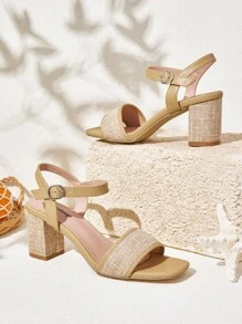 Styleloop 女士编织高跟凉鞋，波西米亚风格度假装 - 卡其色 - 查看 1